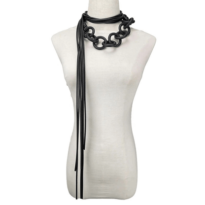 Rubber Long Black Necklaces for / Handmade Female Goth Accessories