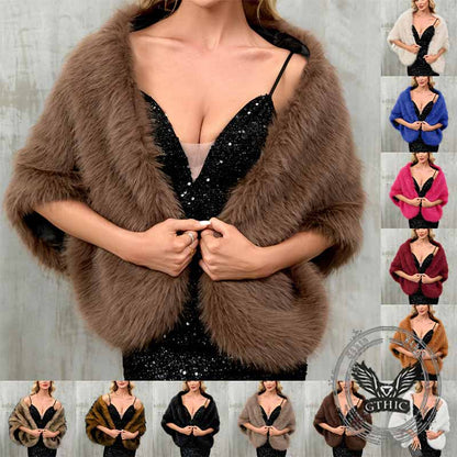 Faux Fur Party Dress Cape Plush Shawl