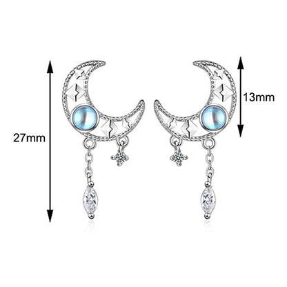 Celestial Blue Crescent Tassel Earrings