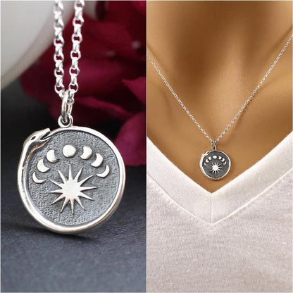 Sun Moon Phase Ouroboros Necklace