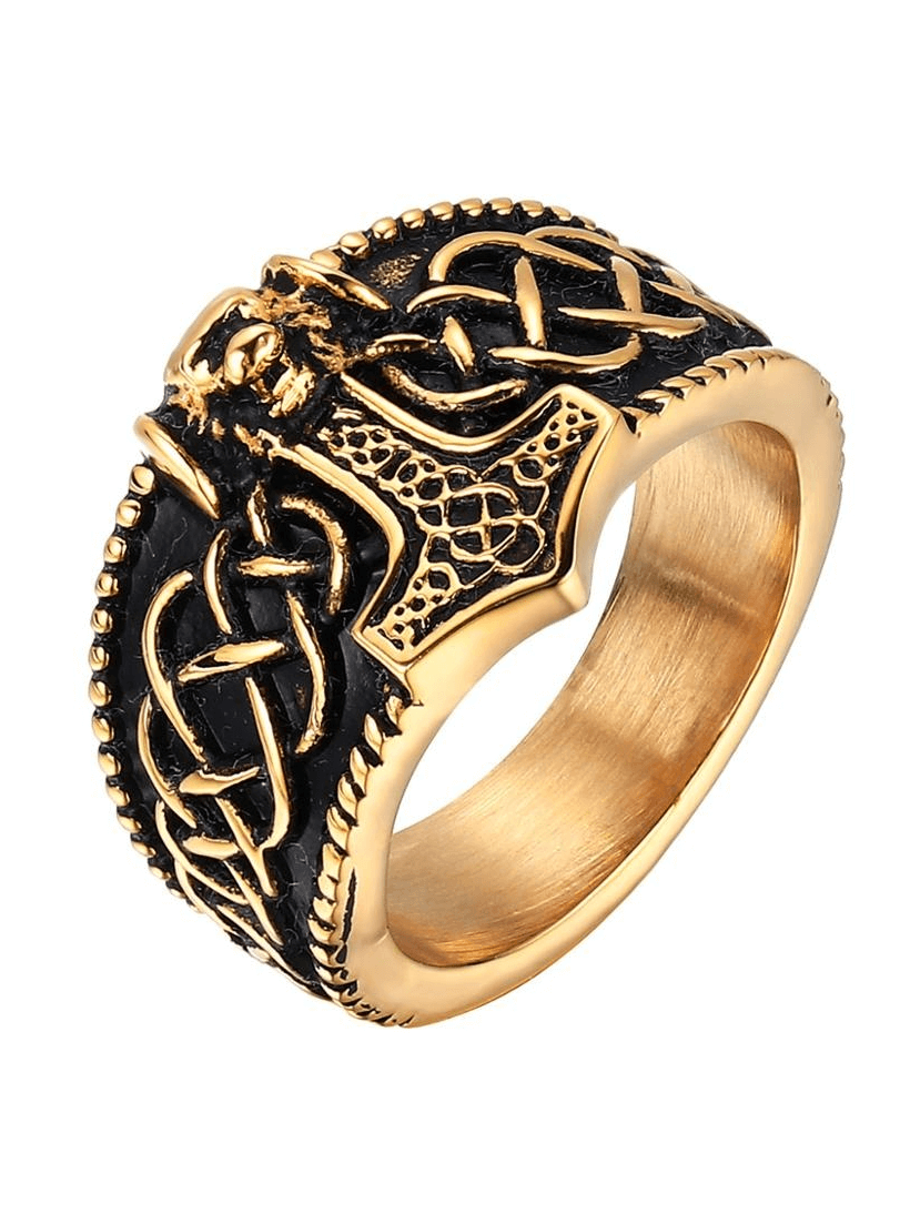 Male Thor's Hammer Celtic Ring / Stainless Steel Rings / Amulet Jewelry for