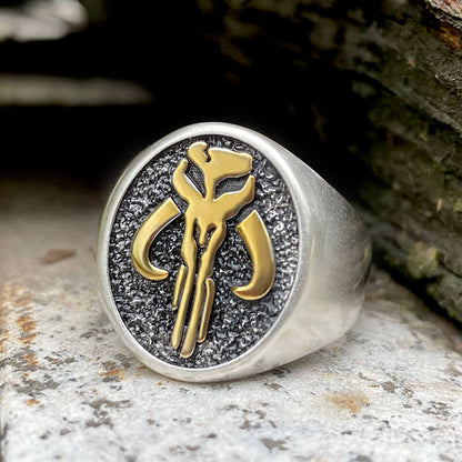Mandalorian Symbol Sterling Silver Skull Ring