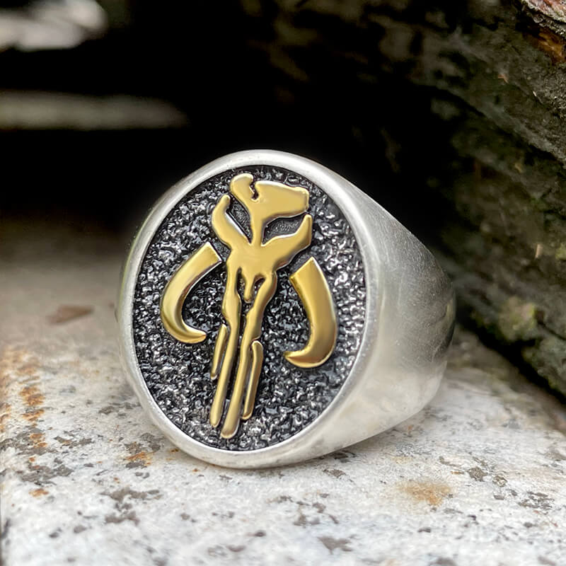 Mandalorian Symbol Sterling Silver Skull Ring