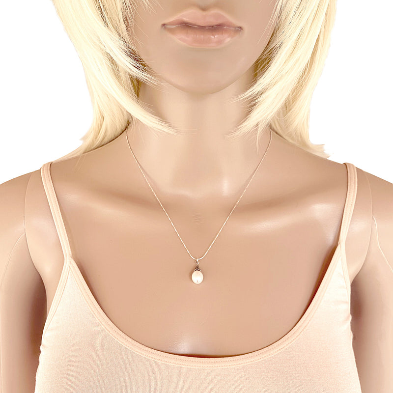 Antiqued Sterling Silver Marcasite Freshwater Pearl Pendant Delicate Chain Necklace, 18