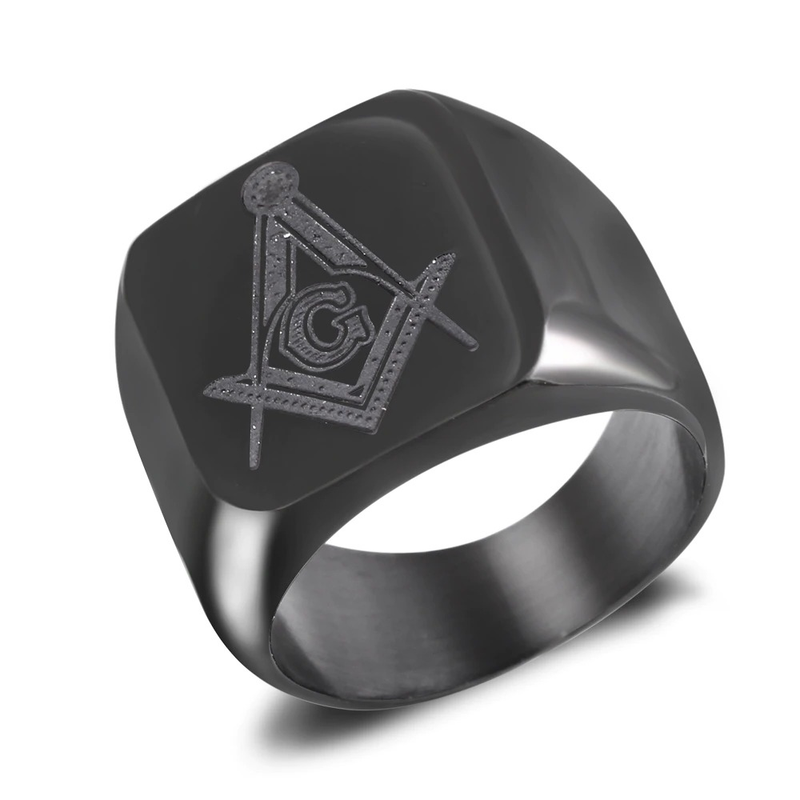 Masonic Ring for and / Stainless Steel Signet Ring in Punk Style