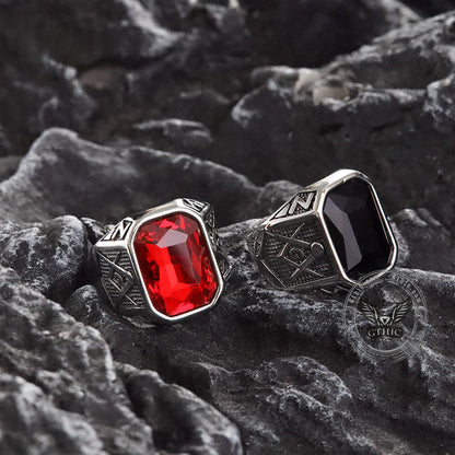 Masonic Gemstone Stainless Steel Ring