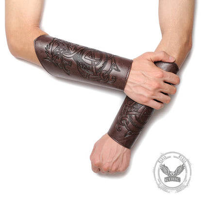 Medieval Retro Dragon Embossed Pu Leather Bracers
