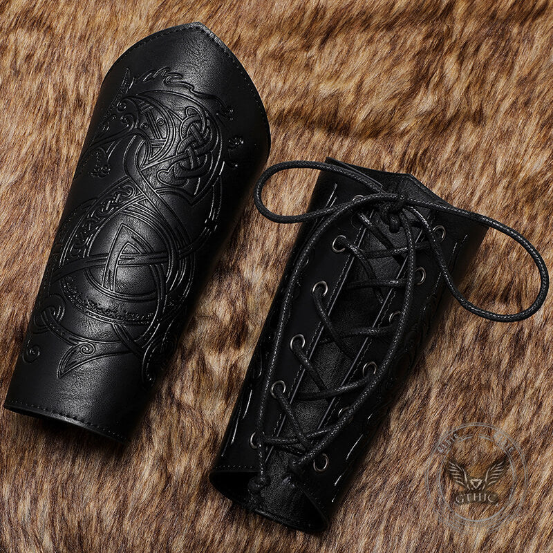 Medieval Retro Dragon Embossed Pu Leather Bracers