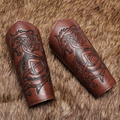 Medieval Retro Embossed Pu Leather Knight Bracers