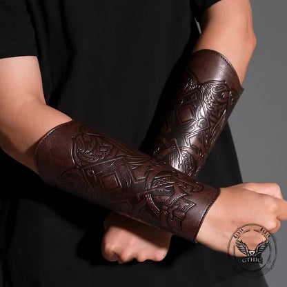 Medieval Viking Embossed Pu Leather Bracers