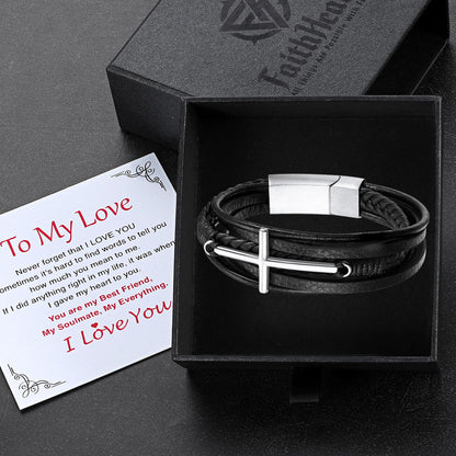 Christian Cross Braided Leather Bracelet Gift for