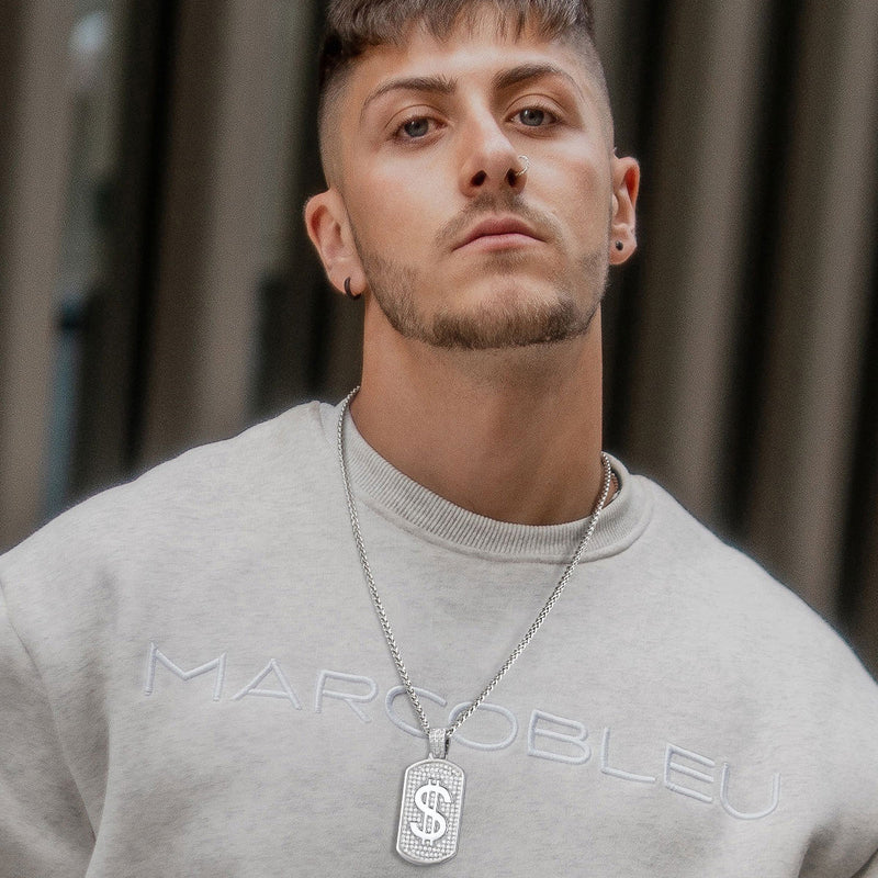 Dollar Cubic Zirconia Bling Dog Tag Necklace for