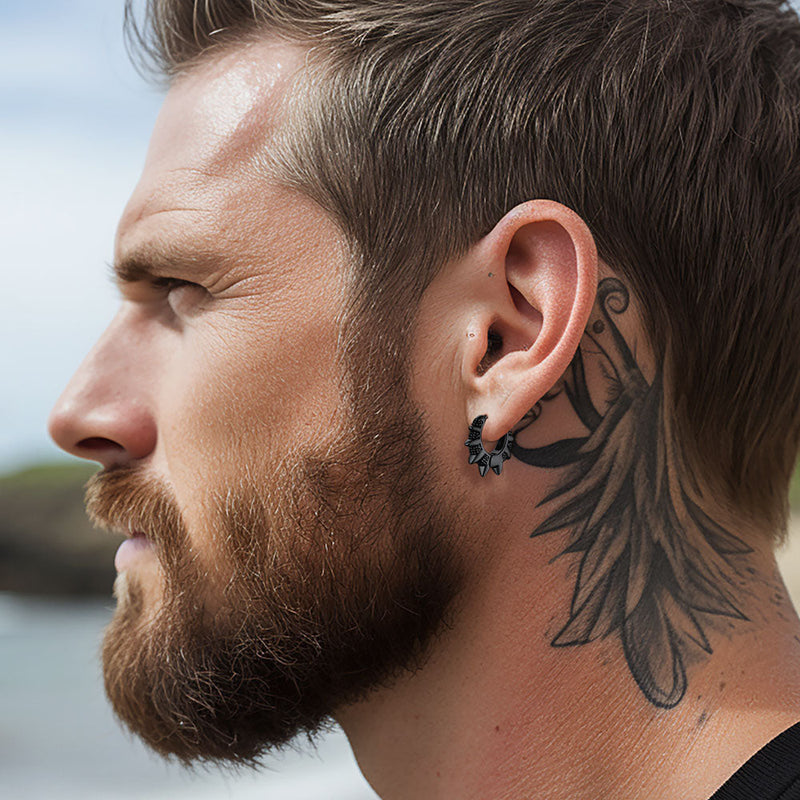 Punk Spikes and Rivets Huggie Hoop Earrings Piercing for