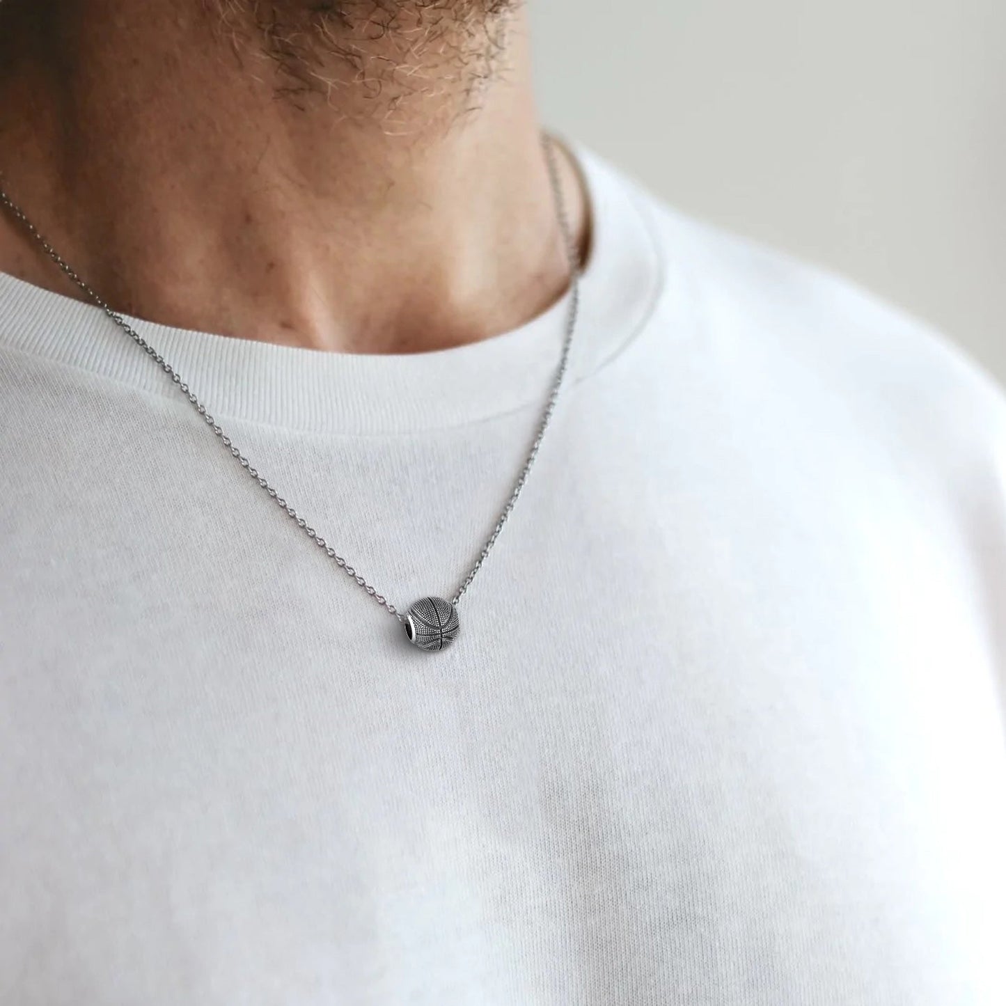 925 Sterling Silver Basketball Pendant Sport Necklace