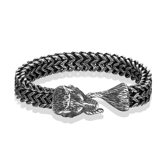 Black Wolf Head Bracelet / Stainless Steel Wristband / Male Hand Chain