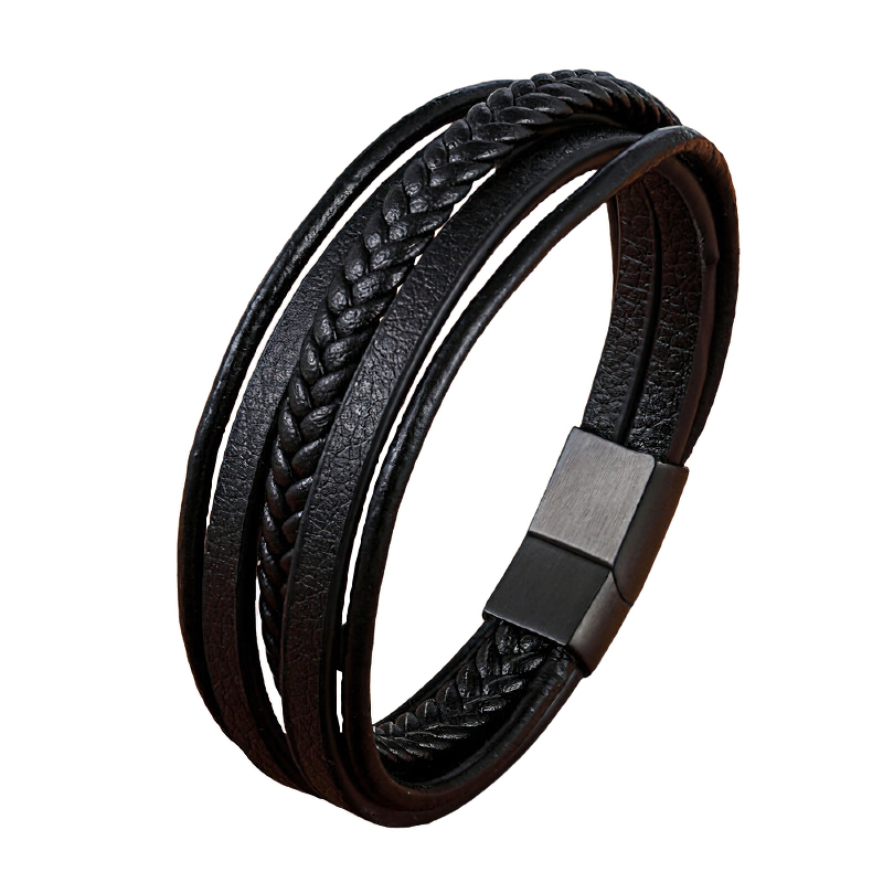Genuine Leather Bracelet in Rock Style / Stainless Steel Magnetic Clasp Bracelet