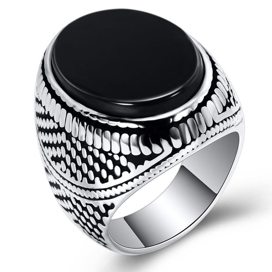 Ring With Black Stone / 316l Stainless Steel Jewelry / Silver Plated Ring