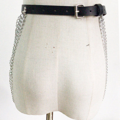 Metal Body Chain Leather Waist Belt
