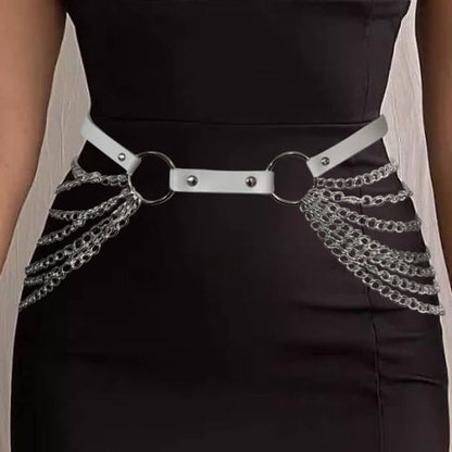 Metal Body Chain Leather Waist Belt