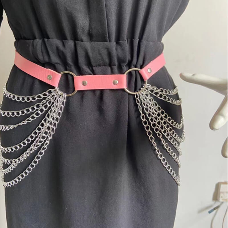 Metal Body Chain Leather Waist Belt