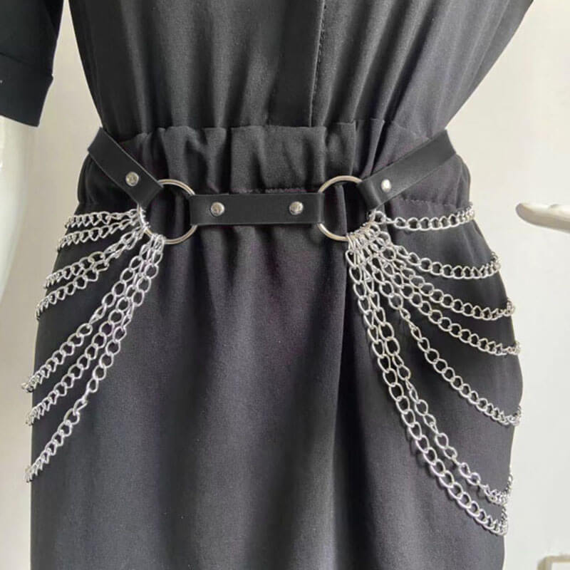 Metal Body Chain Leather Waist Belt