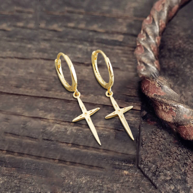 Minimalist Cross Charm Sterling Silver Hoop Earrings
