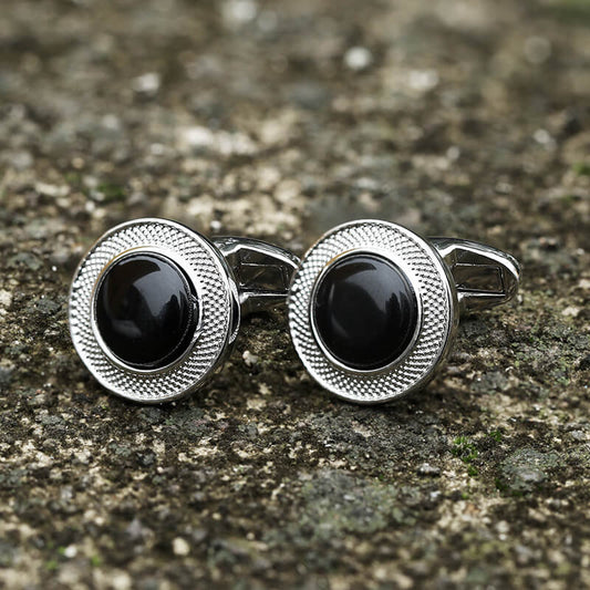 Minimalist Round Onyx Suit Brass Cufflinks