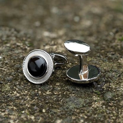 Minimalist Round Onyx Suit Brass Cufflinks