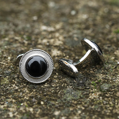 Minimalist Round Onyx Suit Brass Cufflinks