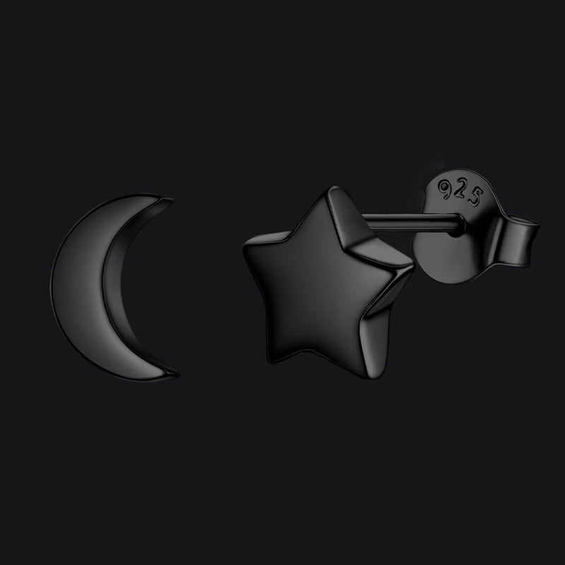 Sterling Silver Star Moon Stud Earrings for