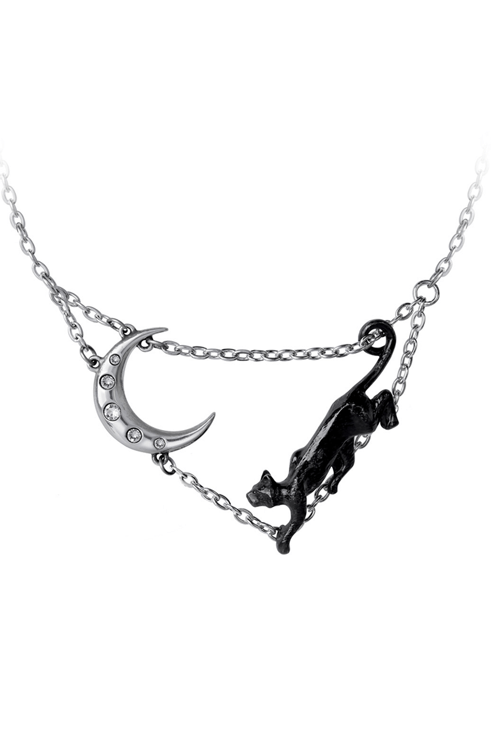 Mystical Moon and Cat Necklace With Austrian Crystals