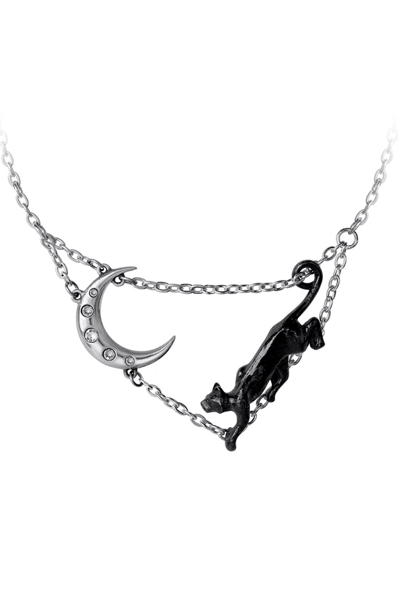 Mystical Moon and Cat Necklace With Austrian Crystals