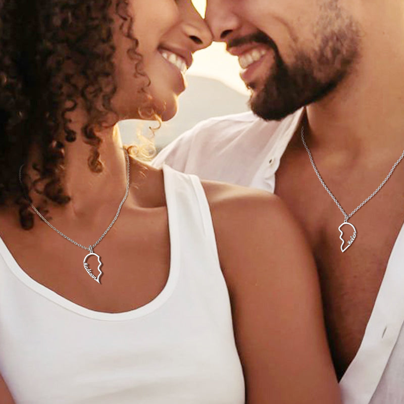 Custom Name Matching Heart Couple Necklaces Gift for Couple Mom Daughter