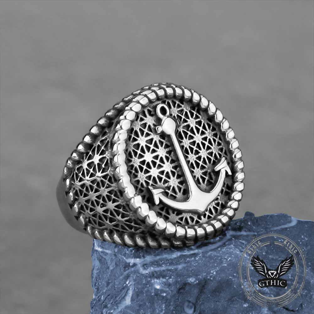 Nordic Anchor Woven Stainless Steel Punk Ring
