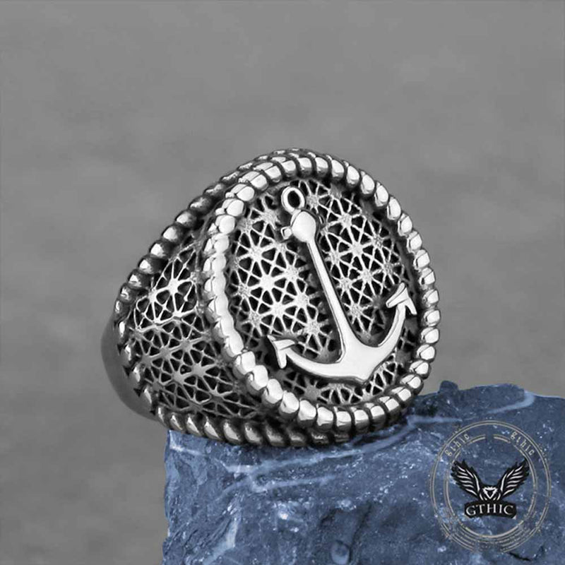 Nordic Anchor Woven Stainless Steel Punk Ring