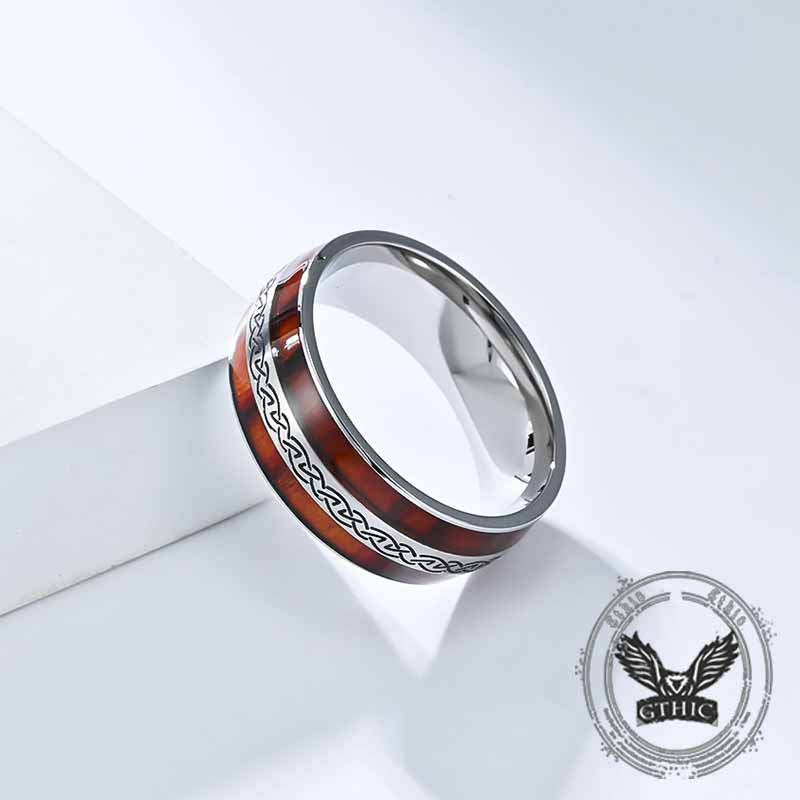 Nordic Celtic Knot Wood Grain Stainless Steel Ring