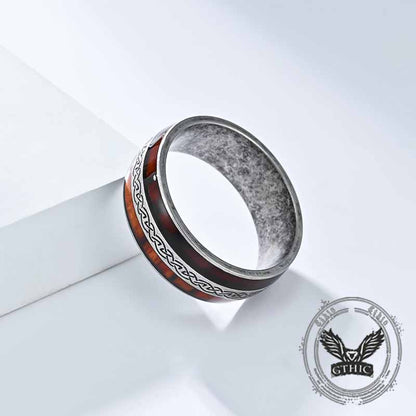 Nordic Celtic Knot Wood Grain Stainless Steel Ring