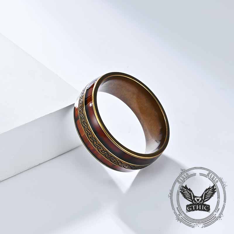 Nordic Celtic Knot Wood Grain Stainless Steel Ring