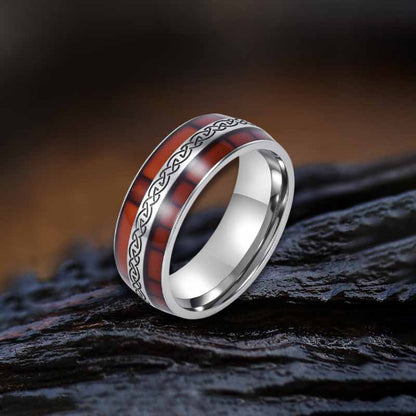 Nordic Celtic Knot Wood Grain Stainless Steel Ring
