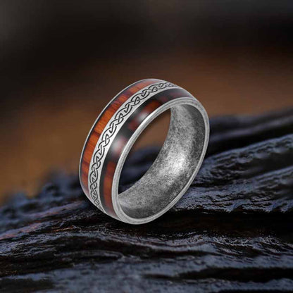 Nordic Celtic Knot Wood Grain Stainless Steel Ring
