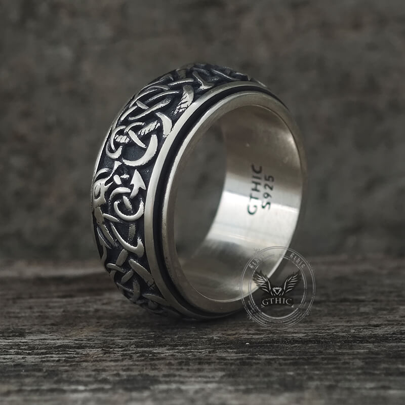 Nordic Dragon Sterling Silver Viking Spinner Ring
