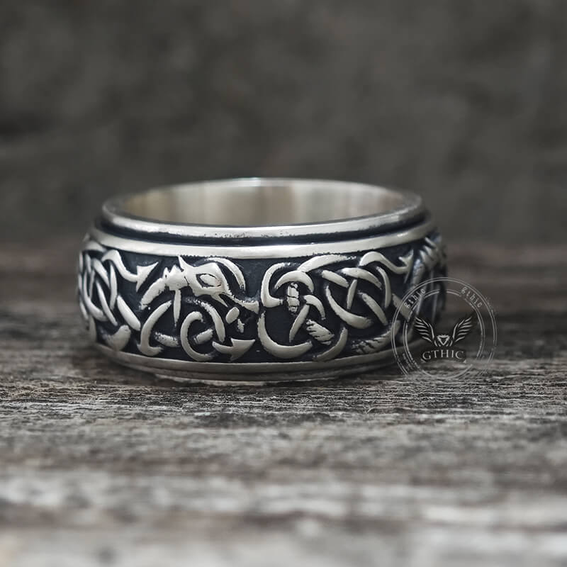 Nordic Dragon Sterling Silver Viking Spinner Ring