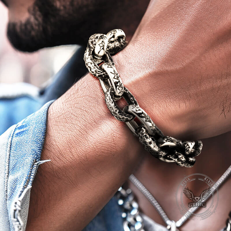 Nordic Hammered Rune Stainless Steel Viking Bracelet