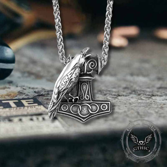 Nordic Thor's Hammer Raven Stainless Steel Pendant