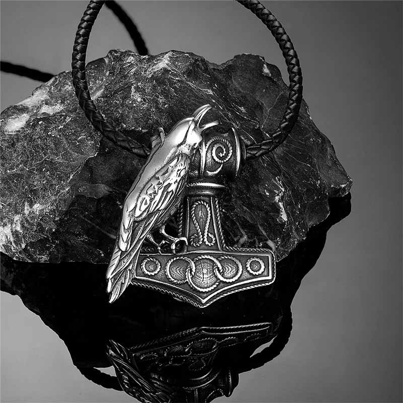 Nordic Thor's Hammer Raven Stainless Steel Pendant