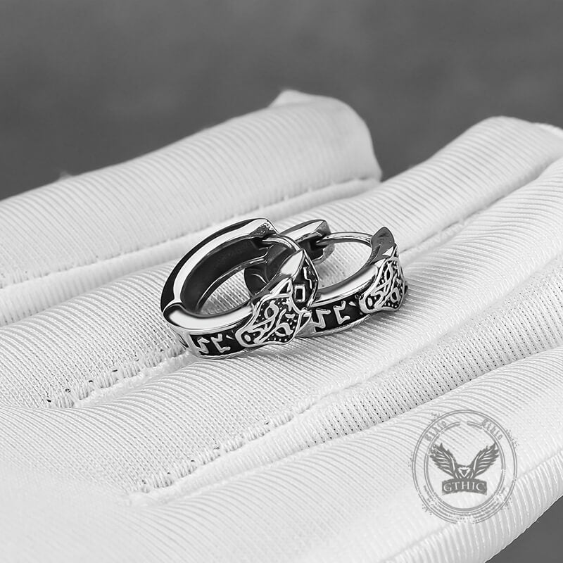 Nordic Wolf Head Stainless Steel Viking Hoop Earrings