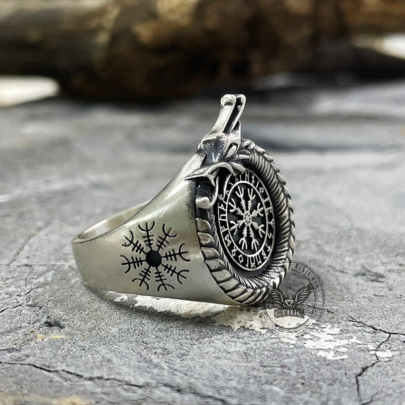 Norse Dragon Helm of Awe Sterling Silver Viking Ring
