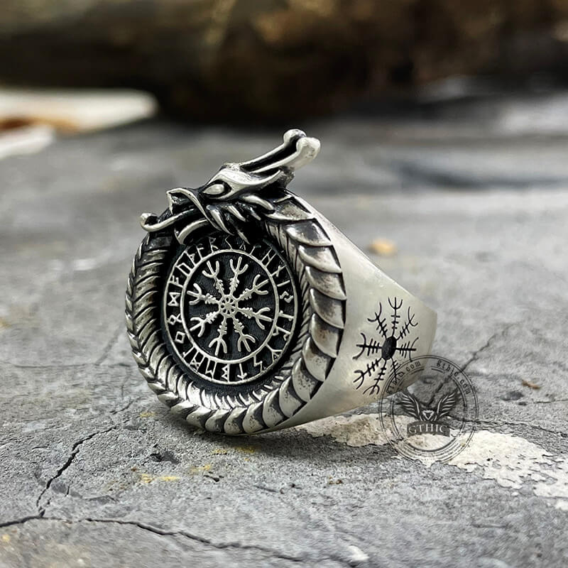 Norse Dragon Helm of Awe Sterling Silver Viking Ring