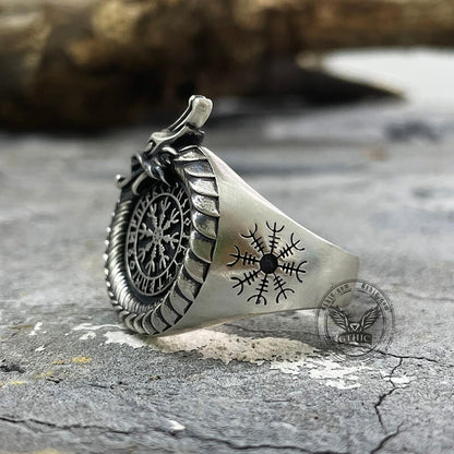 Norse Dragon Helm of Awe Sterling Silver Viking Ring