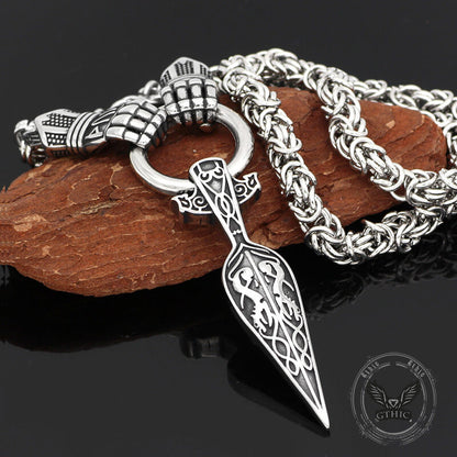 Norse Mjolnir Rune Sword Stainless Steel Viking Pendant